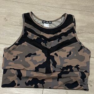 VENUS Black and Brown Camouflage Crop Top